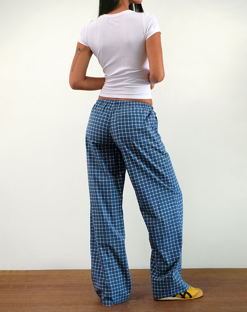 Afbeelding van Lirura Lage Broek In Navy Ruit Popeline