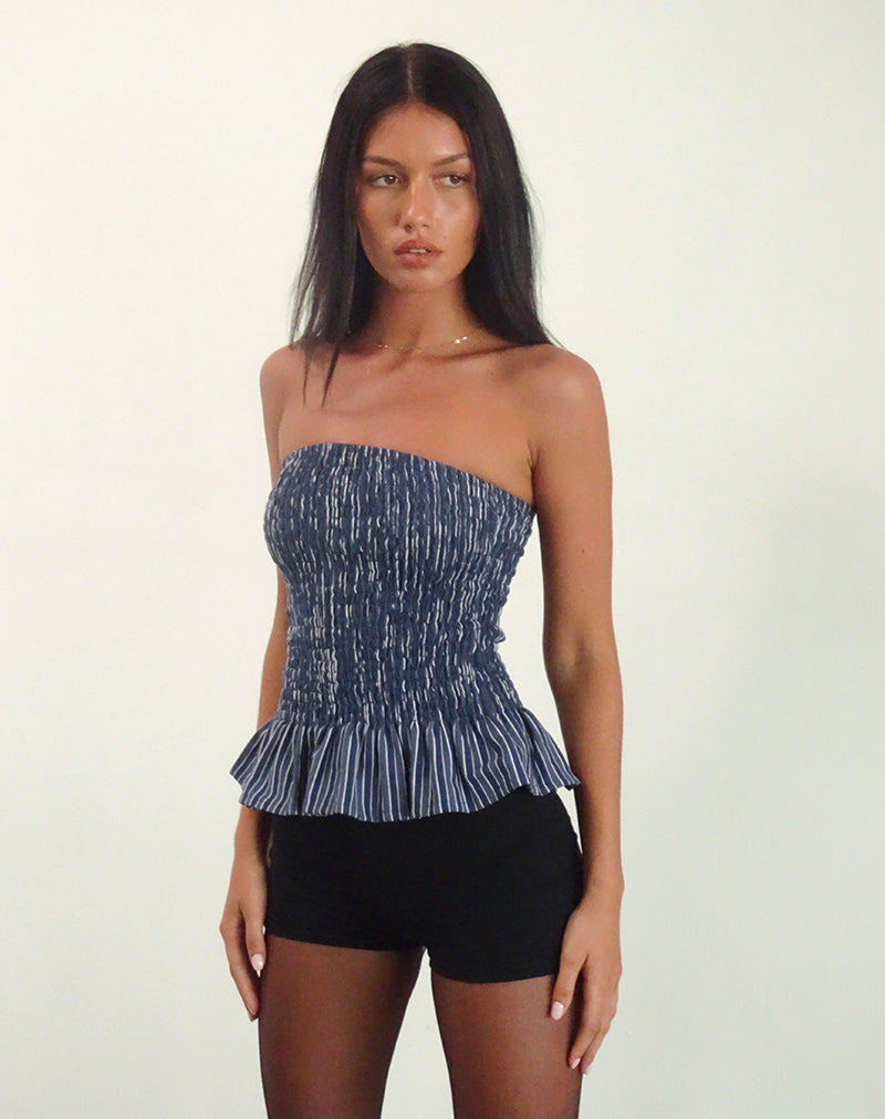 Sutisna Bandeau Top in Indigo Stripe Donkerblauw