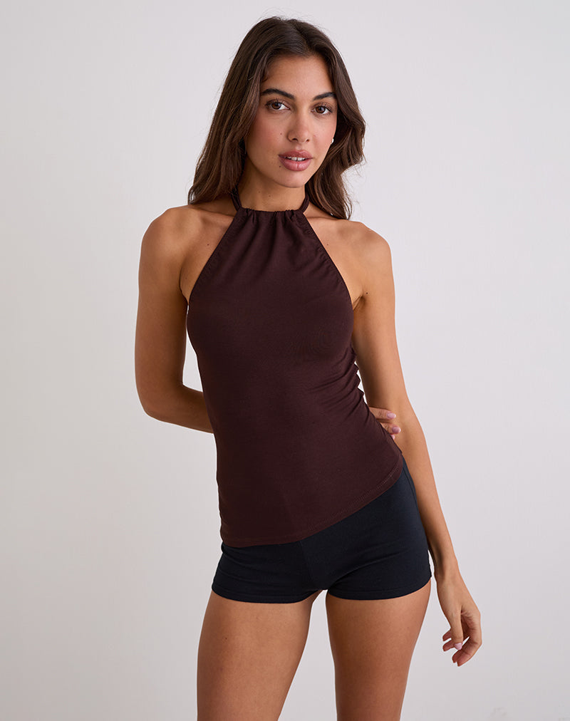 Sadra Halter Top in Rayon Jersey Bittere Chocolade