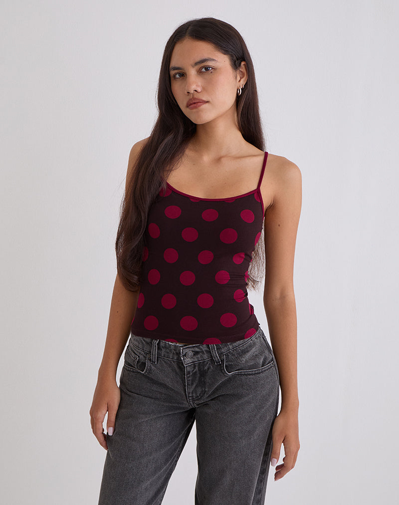 Afbeelding van Solani Top in Bruin met Grote Rode Polka