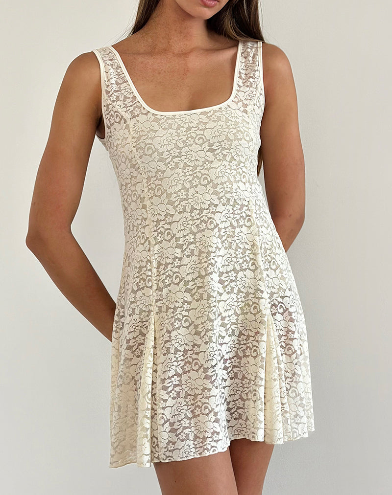 Afbeelding van Tabah Mini Dress in Rose Lace Ivory