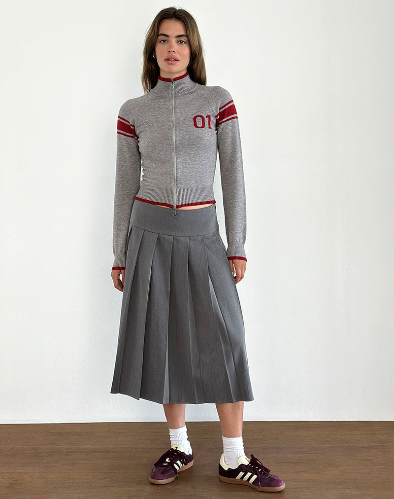 Tacita Zip Through Jas in Grijs met Rood Motief