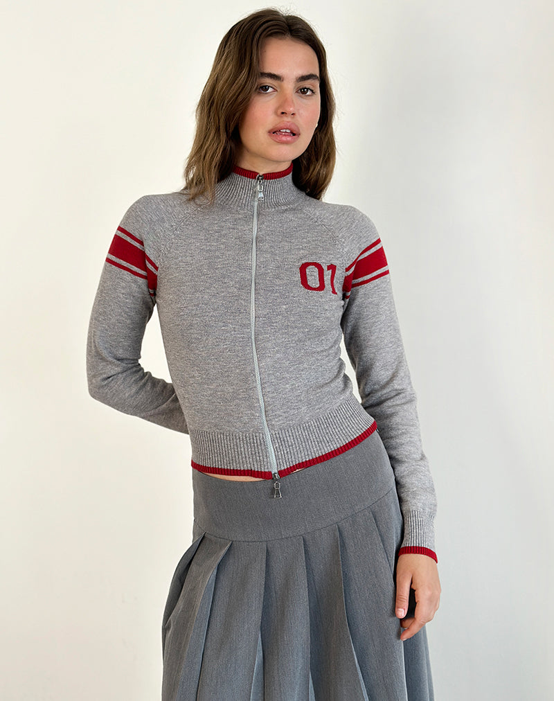 Afbeelding van Tacita Zip Through Jas in Grijs met Rood Motief