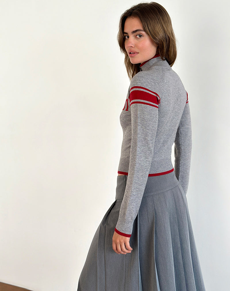 Afbeelding van Tacita Zip Through Jas in Grijs met Rood Motief