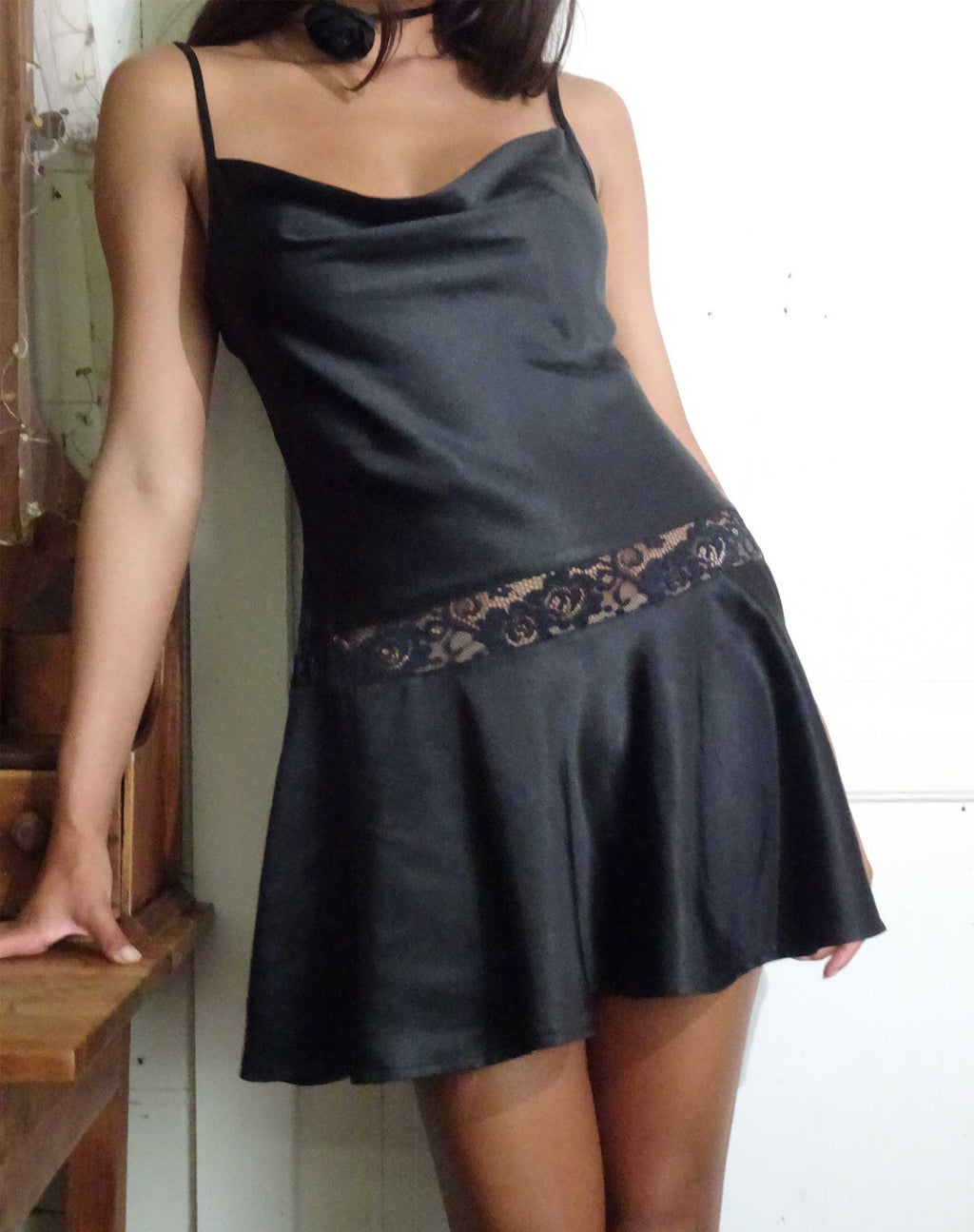 Tahira Mini Jurk in Satijn Zwart