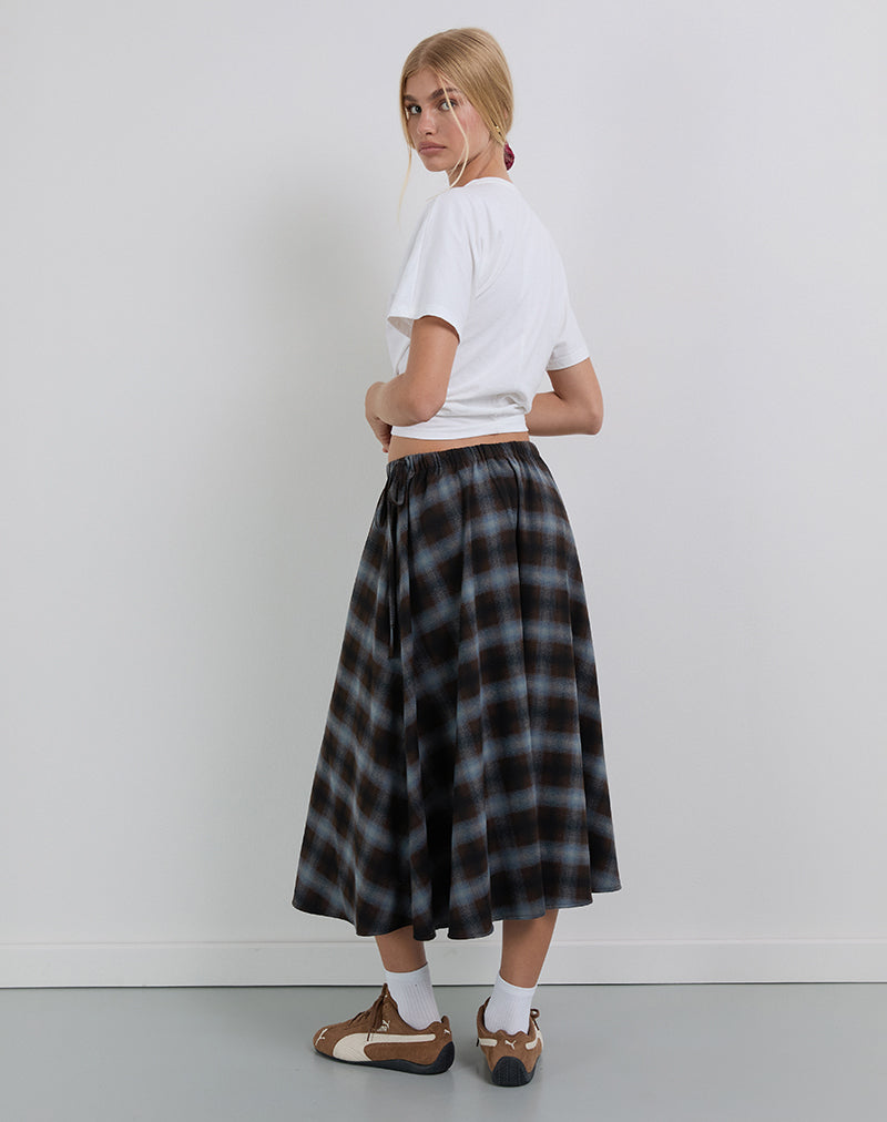 Afbeelding van Taka Midi rok in blauw en bruin ruitje