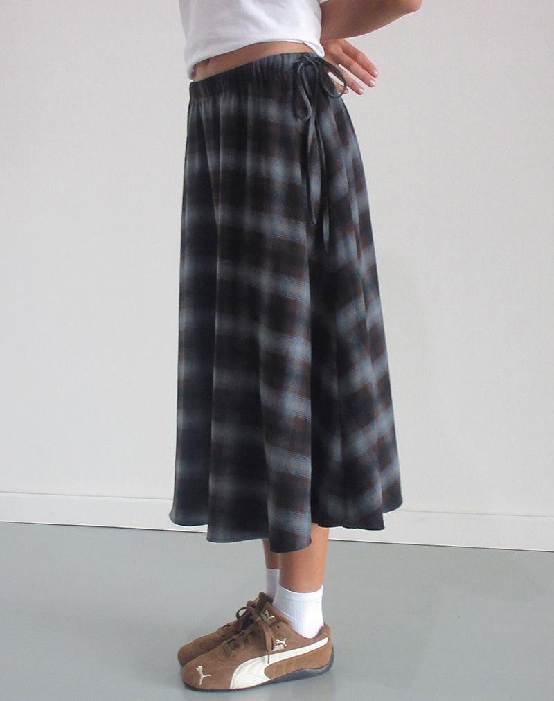 Taka Midi rok in blauw en bruin ruitje