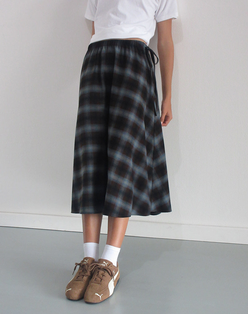 Afbeelding van Taka Midi rok in blauw en bruin ruitje
