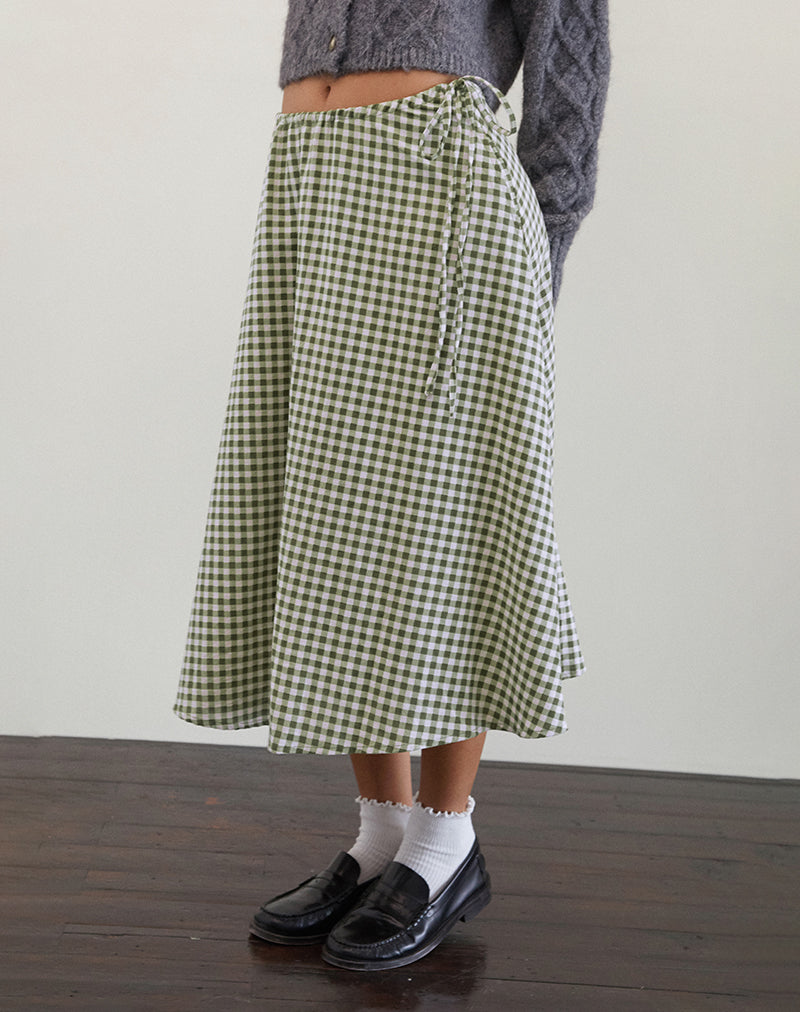 Takara Midi Rok in Olijf Gingham