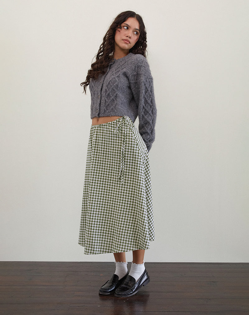 Afbeelding van Takara Midi rok in Olijf Gingham
