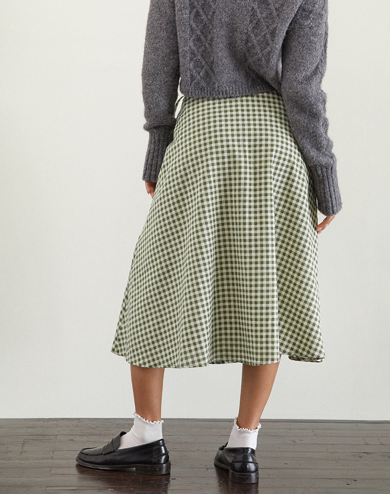 Afbeelding van Takara Midi rok in Olijf Gingham