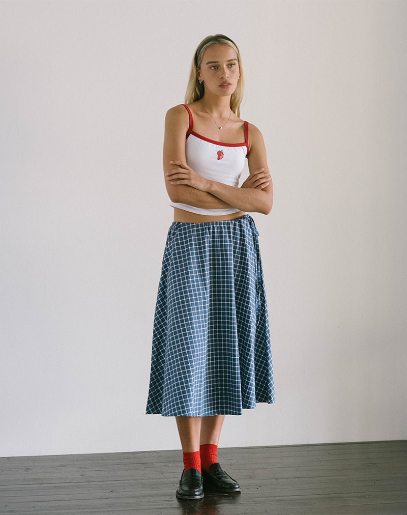Takara Midi rok in marine geruite popeline