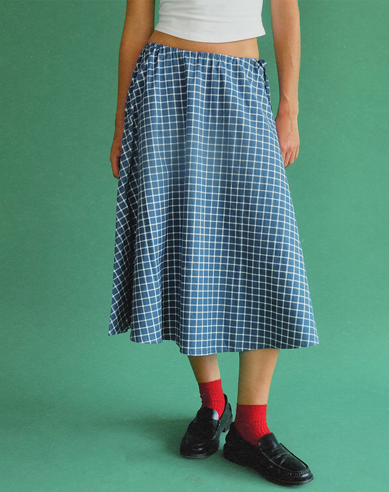 Takara Midi rok in marine geruite popeline