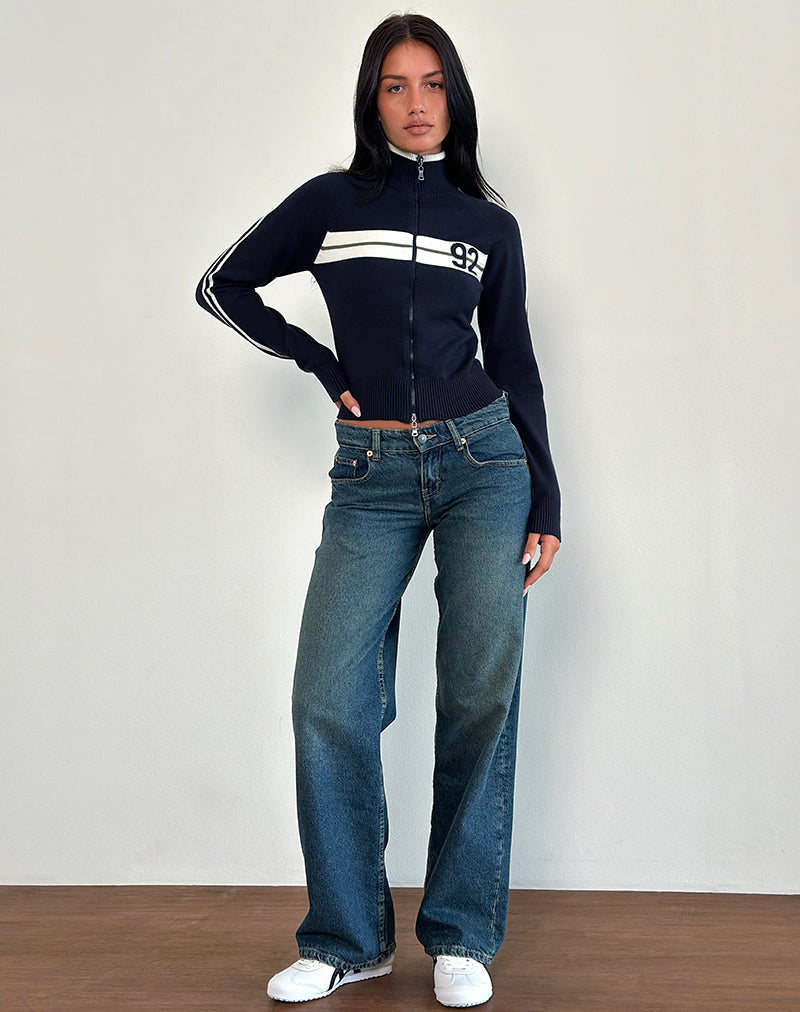 Afbeelding van Takiya Rits Door Jas in Diep Navy met 92 Design