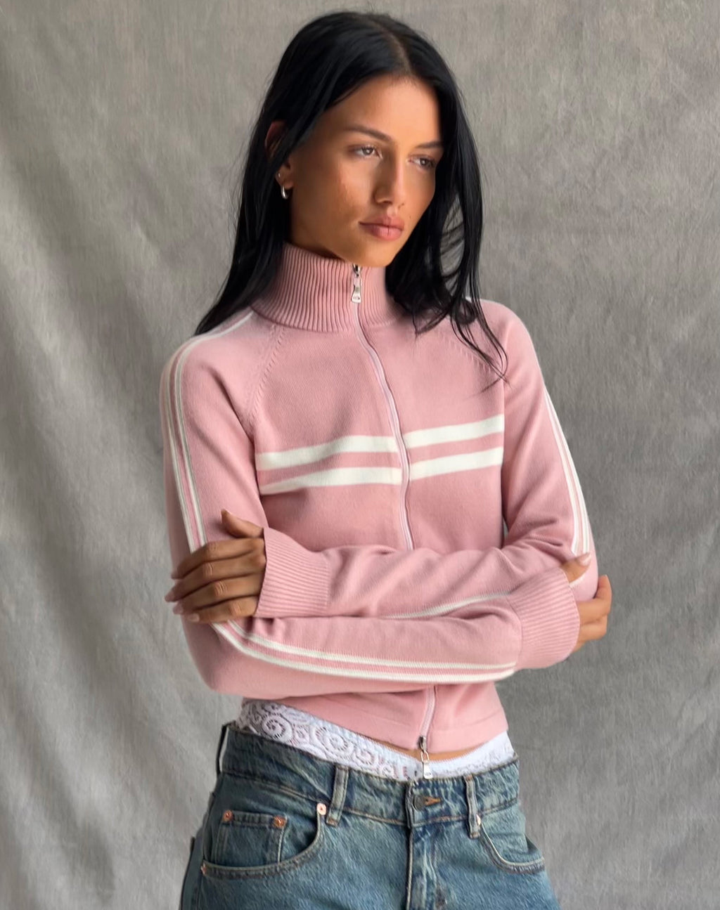 Talisa Sportief Rits Door Jasje in Knit Roze