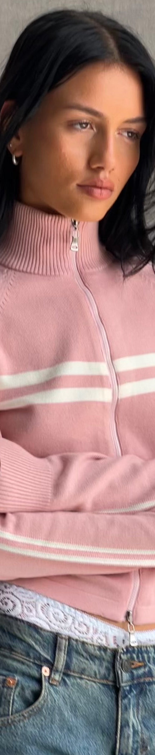 Afbeelding van Talisa Sportief Rits Door Jasje in Knit Roze