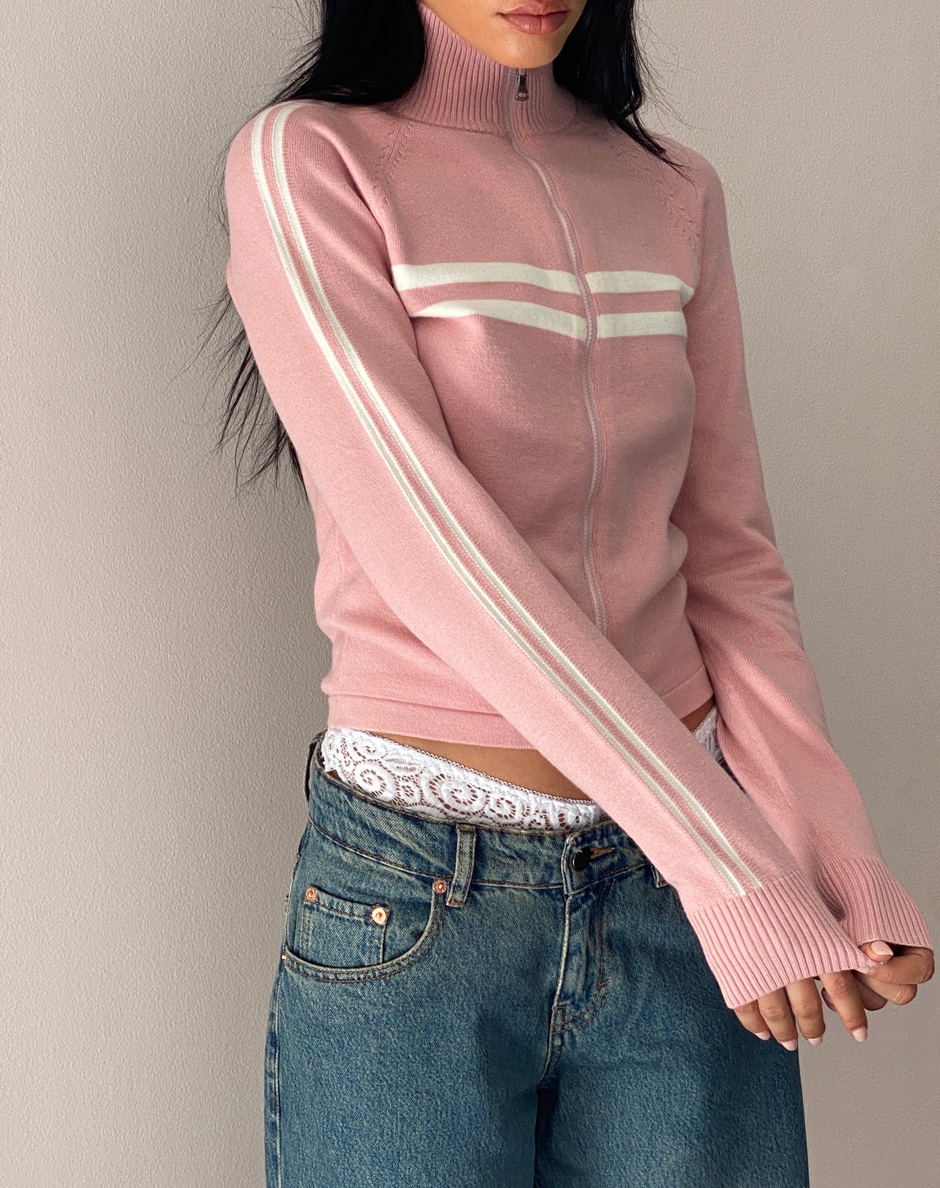 Afbeelding van Talisa Sportief Rits Door Jasje in Knit Roze
