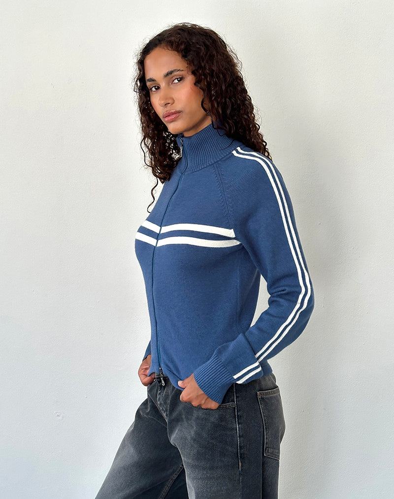 Talisa Sportief Rits Door Jasje In Navy Met Ivoren Strepen