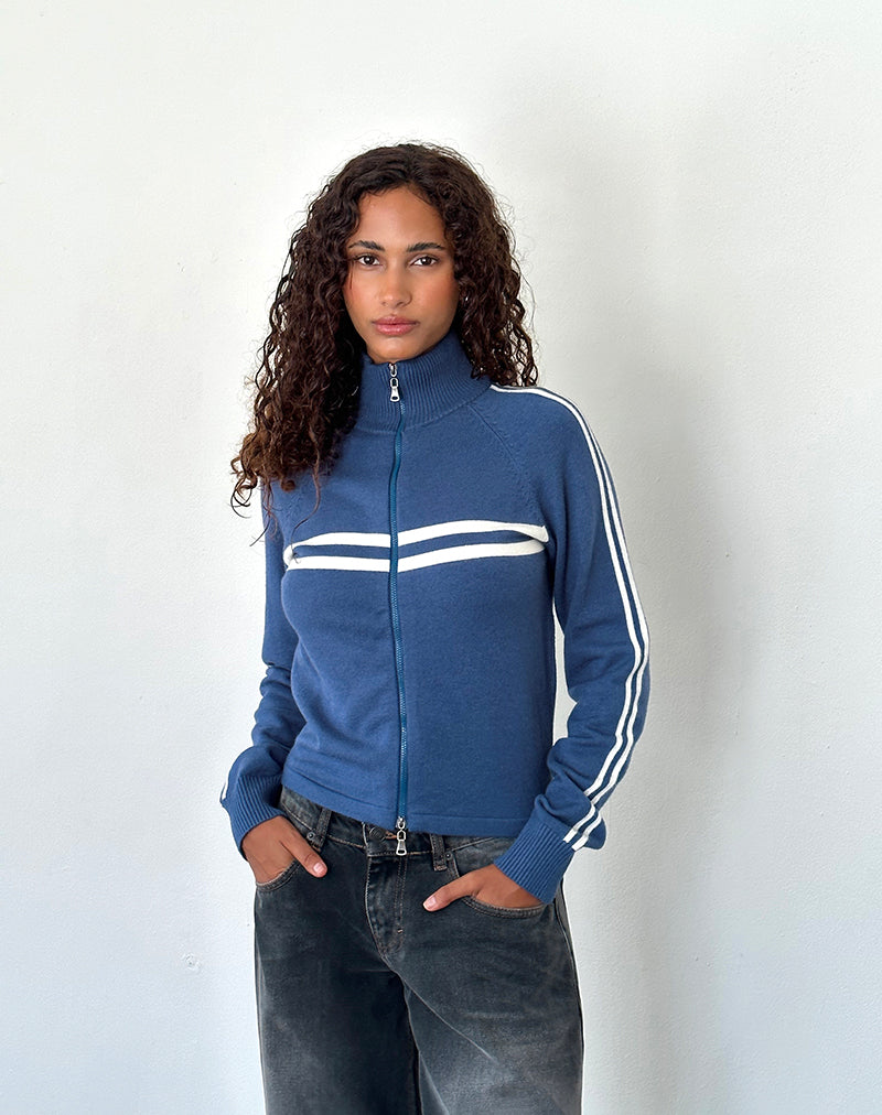 Talisa Sportief Rits Door Jasje In Navy Met Ivoren Strepen