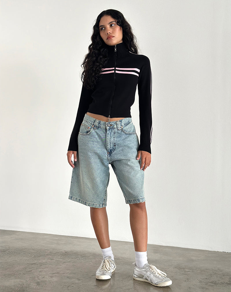 Afbeelding van Talisa Zip Through Jas in Zwart met Roze Streep