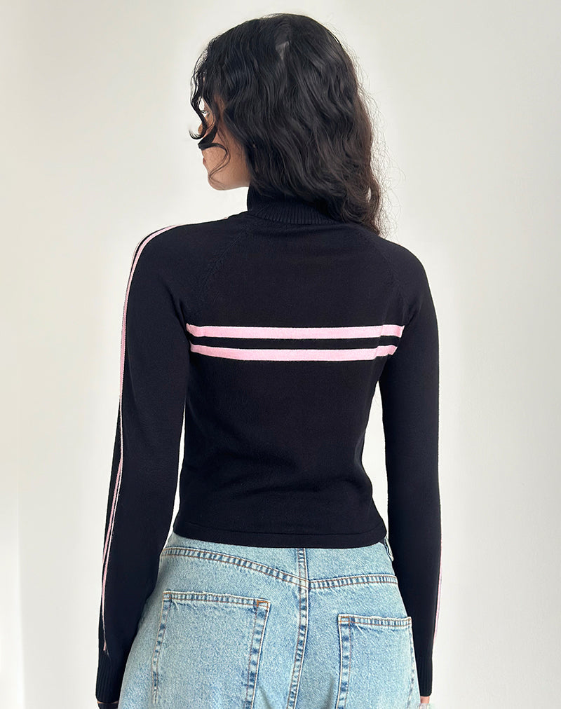 Afbeelding van Talisa Zip Through Jas in Zwart met Roze Streep