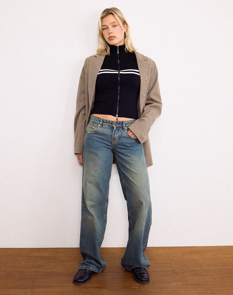 Talisa Zip Through Jas in Zwart met Witte Streep