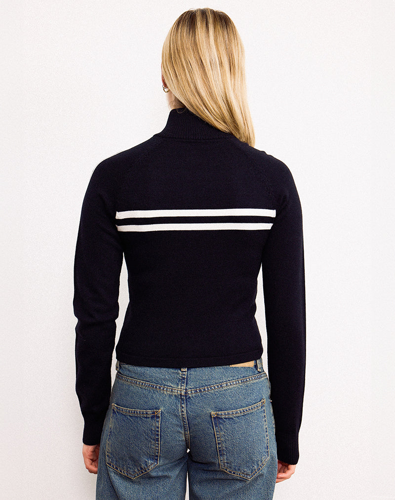 Afbeelding van Talisa Zip Through Jacket in Zwart met Witte Streep