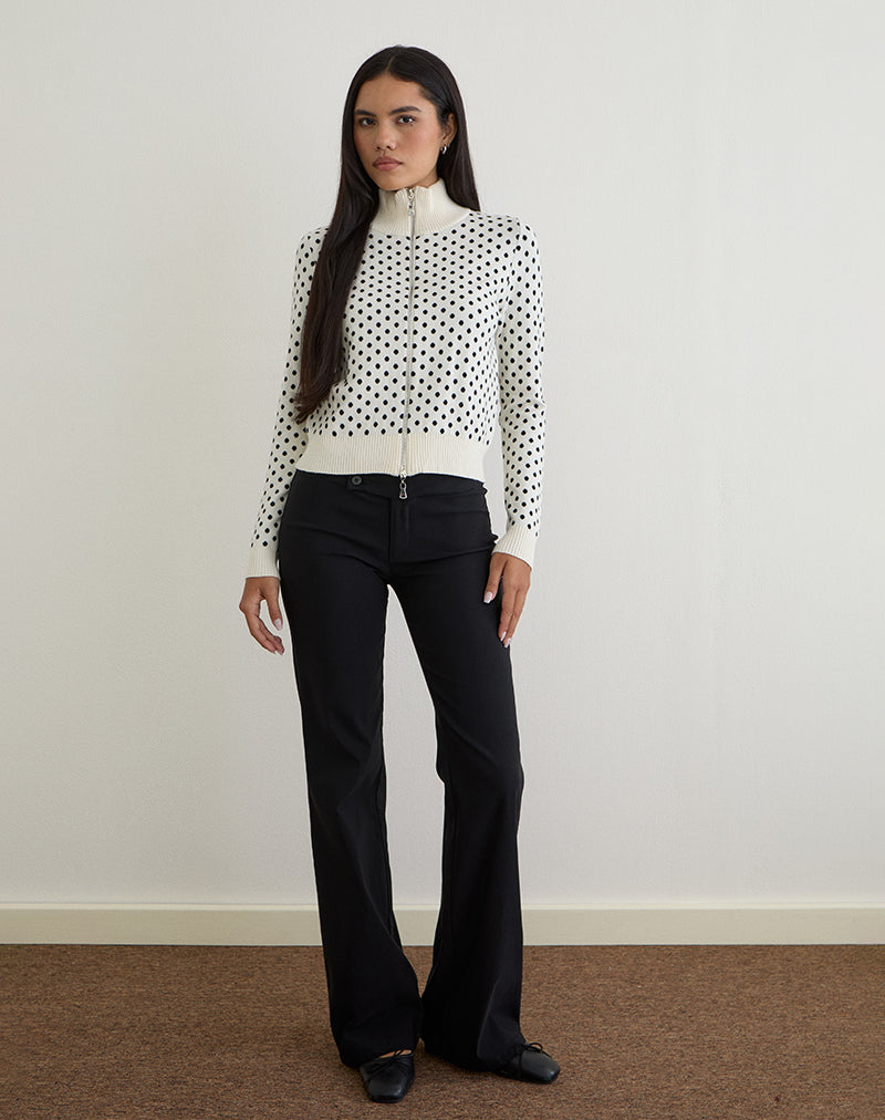 Talisa Zip Through Knit Jas in Tiny Polka Ivory