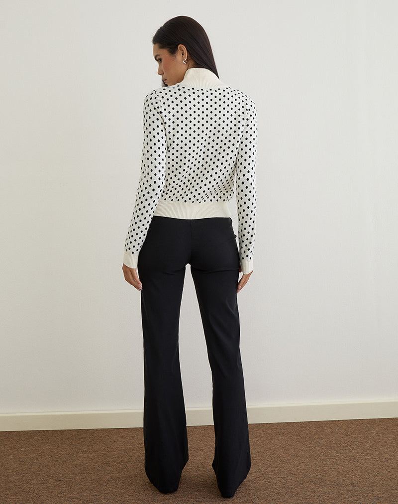 Afbeelding van Talisa Zip Through Knit Jacket in Tiny Polka Ivory