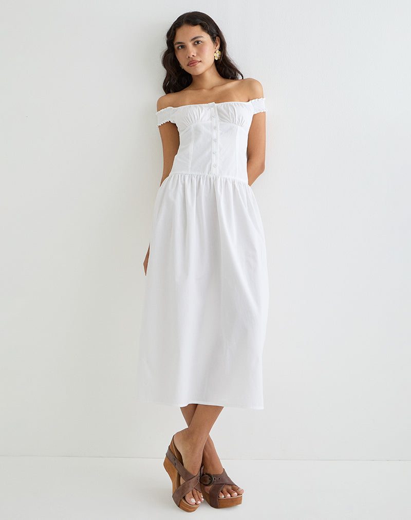 Afbeelding van Tamashi Off the Shoulder Maxi Dress in Wit