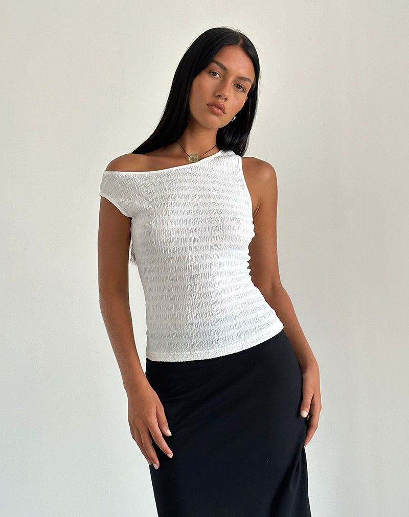 Tamia asymmetrische top in crinkle wit