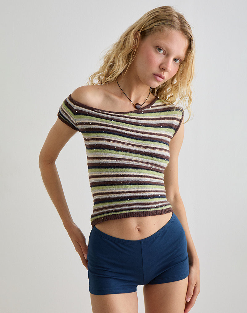 Tamia Top in groen en bruine streep