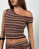 Afbeelding van Tamia Off Shoulder Top in Shimmer Stripe Knit Rust