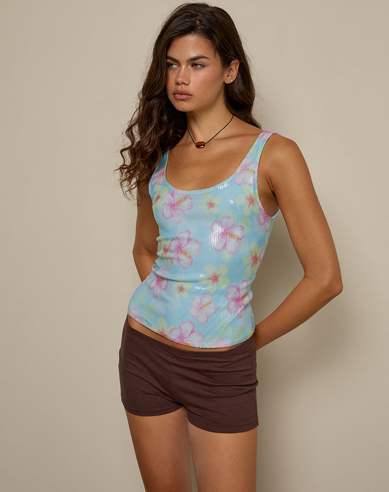 Afbeelding van Tampa Top in Pailletten Bloeiende Bloem Blauw