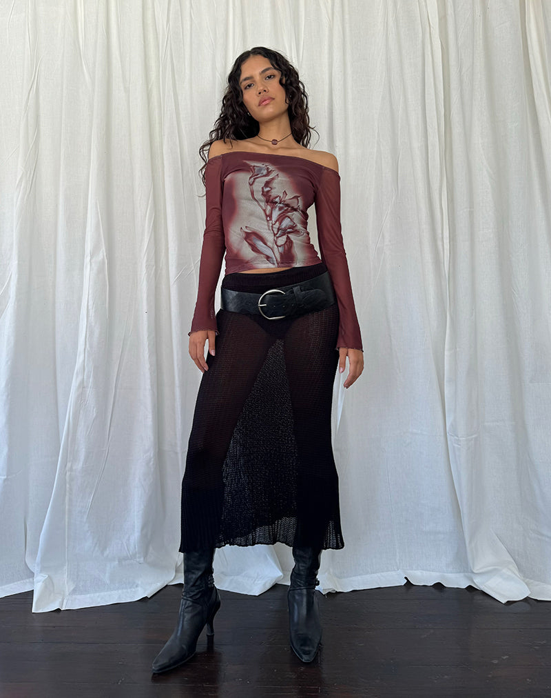 Tanisha Midi-rok in ribtricot zwart