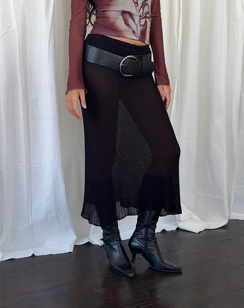 Tanisha Midi-rok in ribtricot zwart
