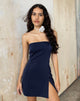 Afbeelding van Tannesa Bandeau Mini Jurk in Satijn Middernacht Marine Blauw