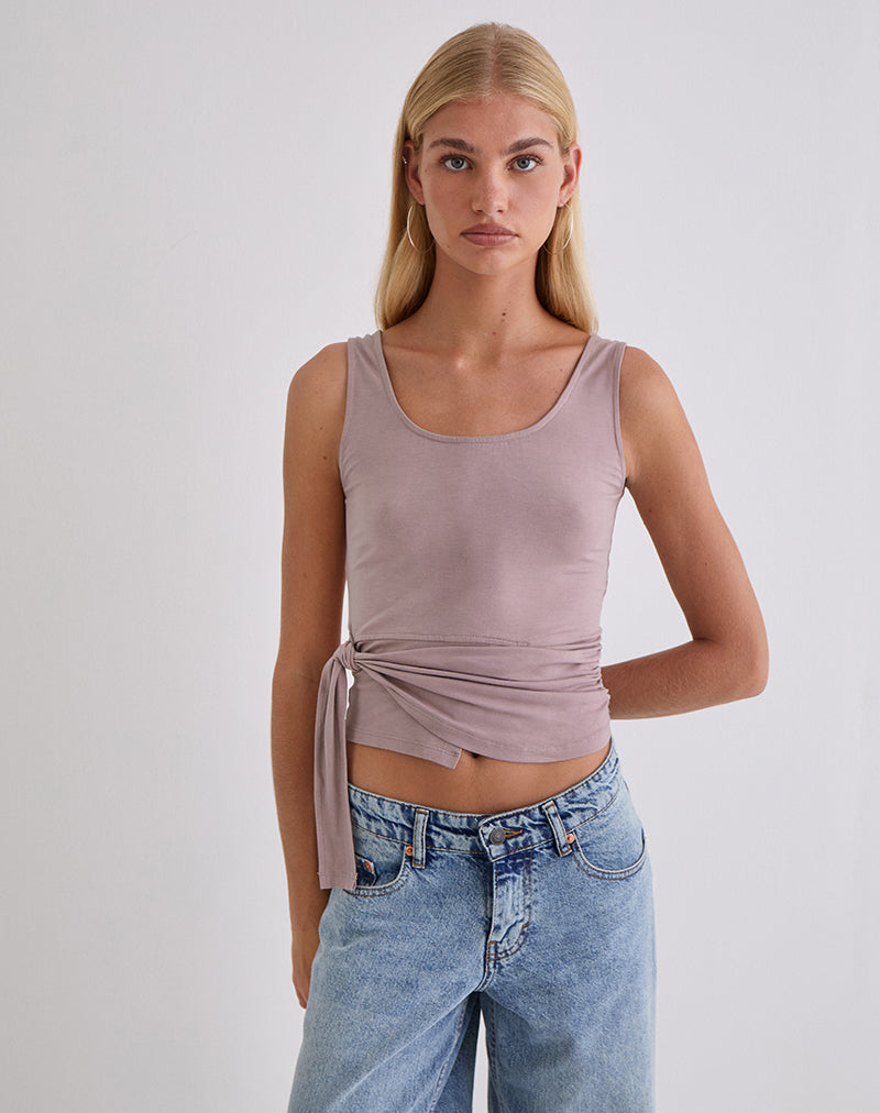Image of Tanzy Tie Top in Jersey Dusty Mauve
