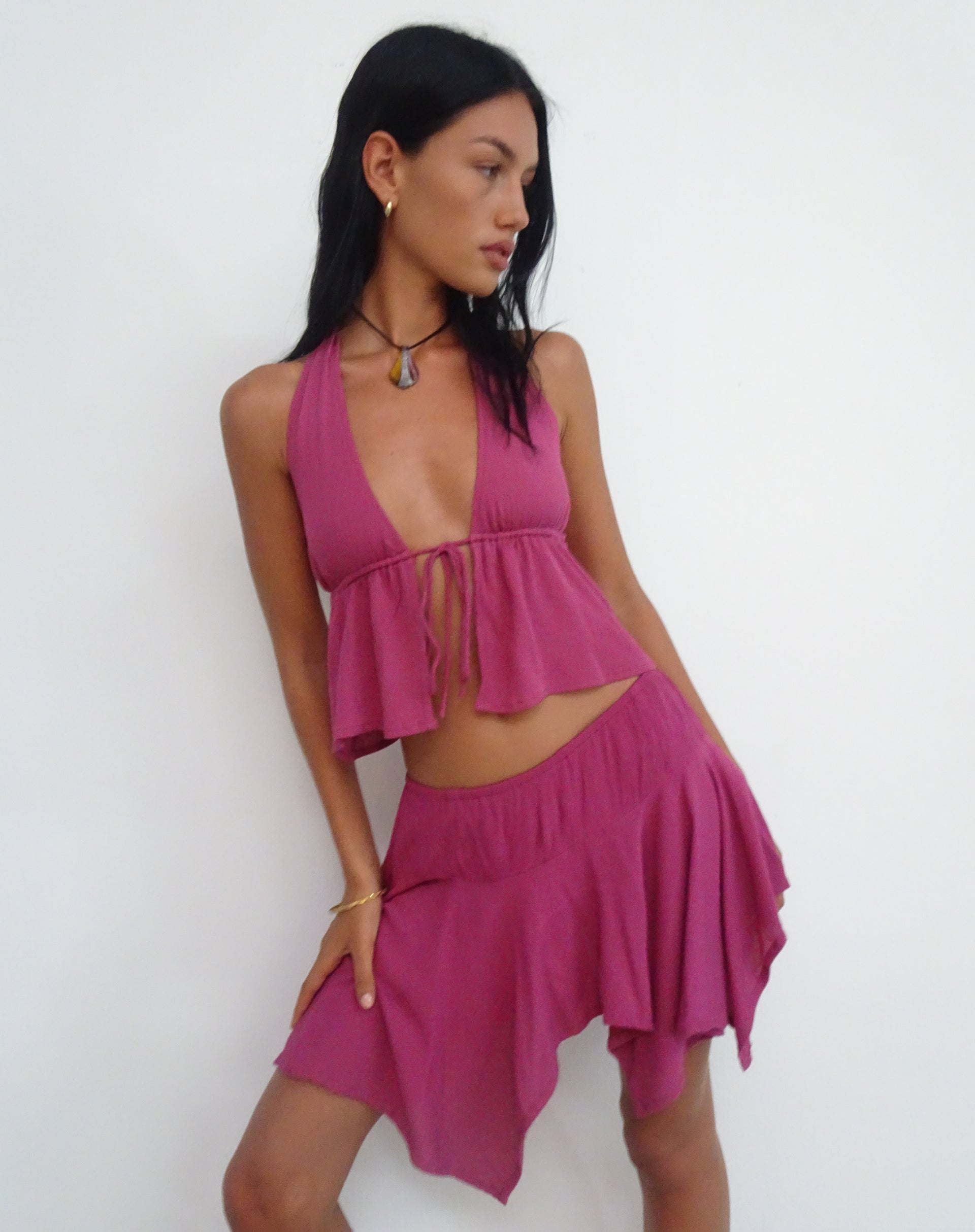 Afbeelding van Daco Waterval Mini Rok in Rose Crinkle