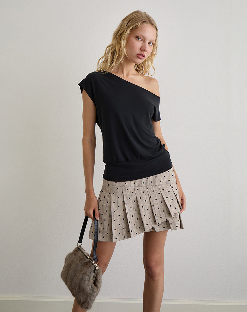 Tarja minirok in beige met polka krijtstreep
