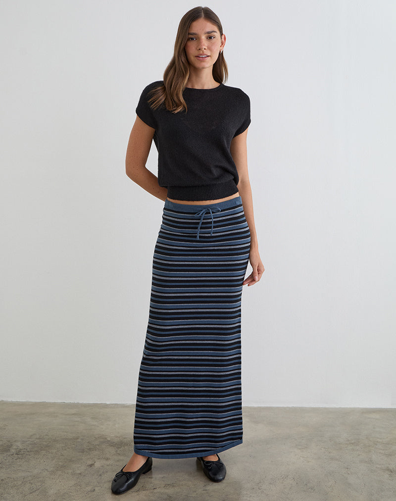 Afbeelding van Tarmina maxi-rok in gebreide streepjes, blauw en grijs