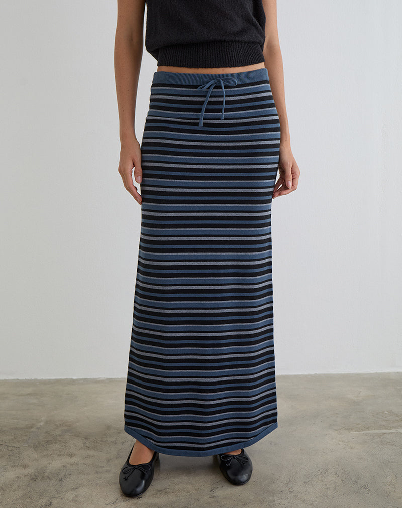 Tarmina maxi-rok in gebreide streepjes, blauw en grijs