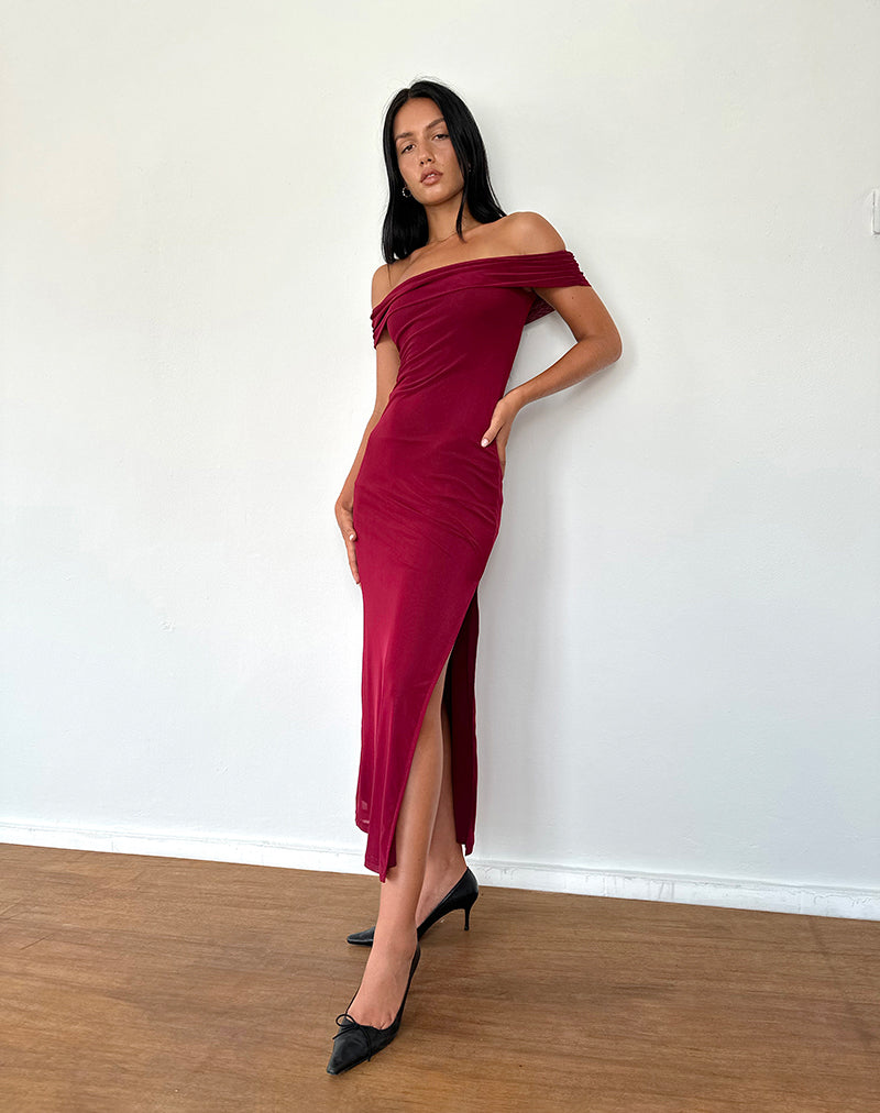 Afbeelding van Tarna Bardot Maxi Dress in Mesh Bourgondië