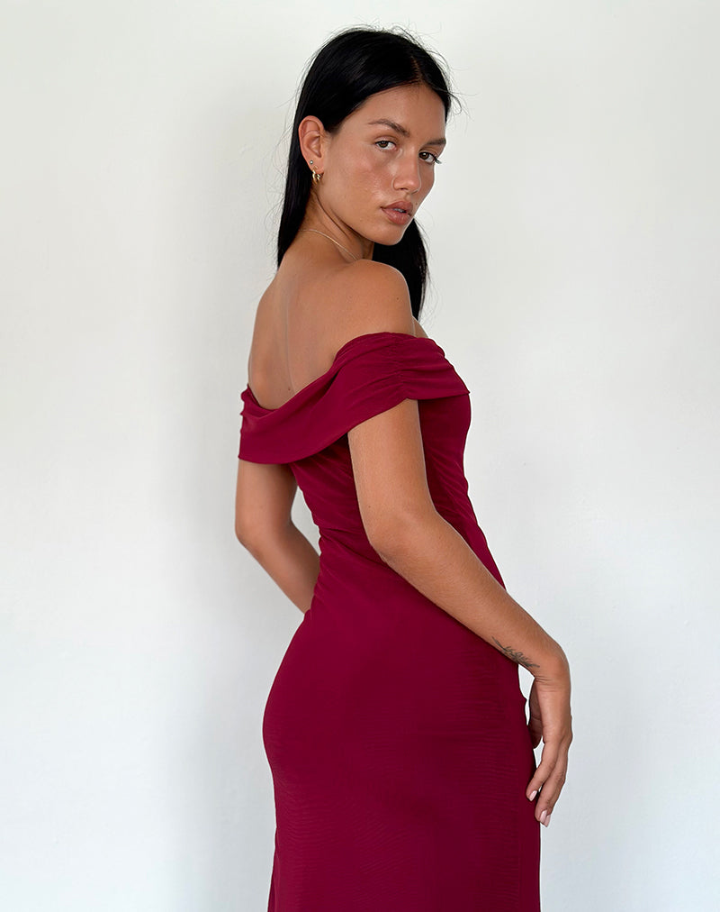 Afbeelding van Tarna Bardot Maxi Dress in Mesh Bourgondië