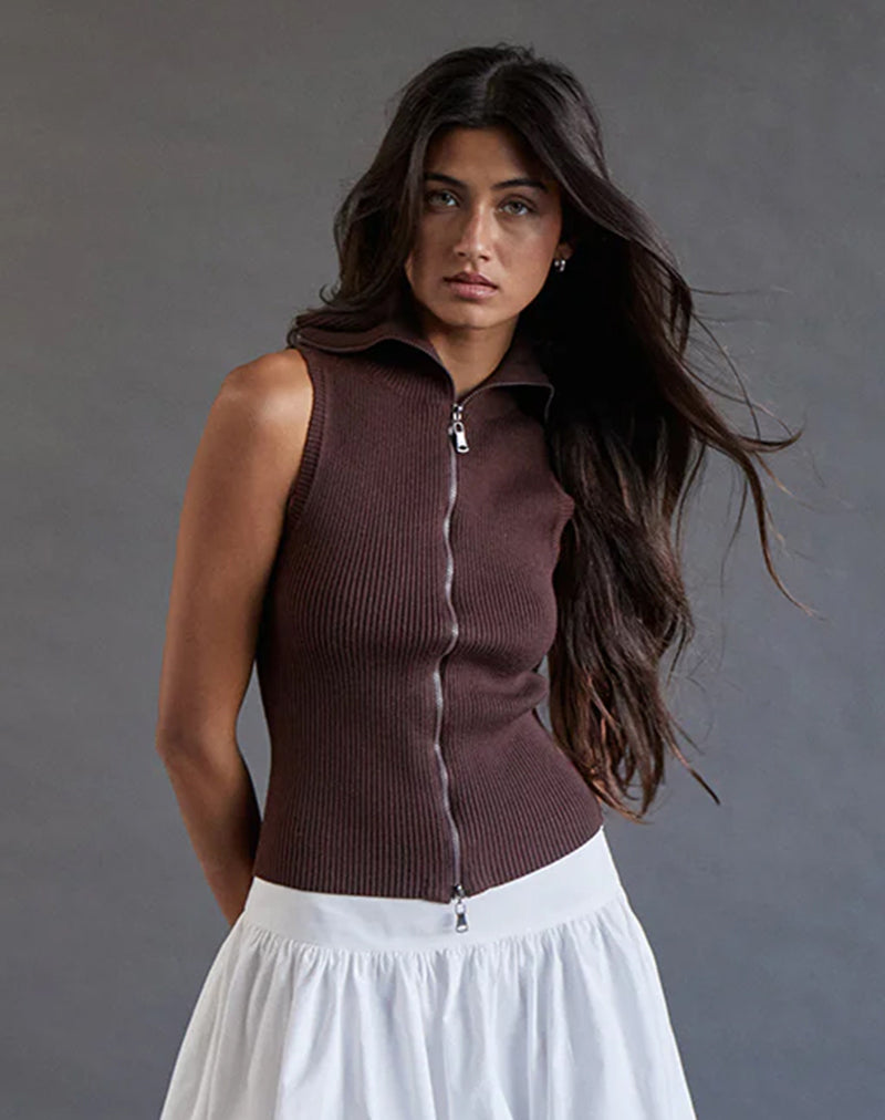 Tarni Highneck Fold Over Tank Top in Bruin
