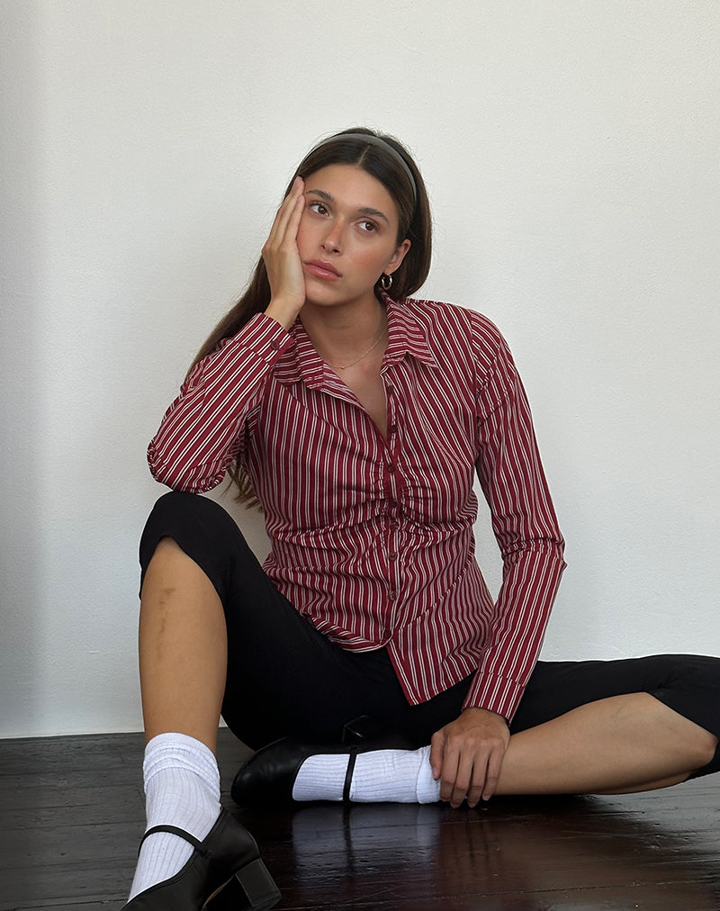 Afbeelding van Tarsi Fitted Shirt in Maroon Stripe