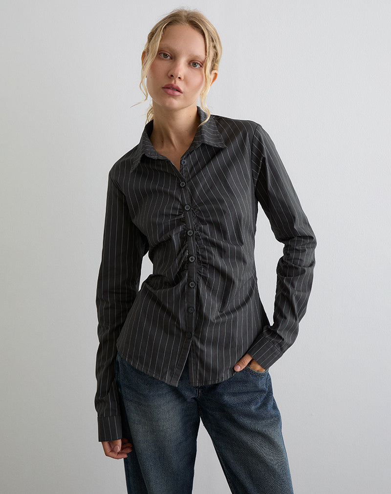 Afbeelding van Tarsi Fitted Shirt in Mono Pinstripe Grijs