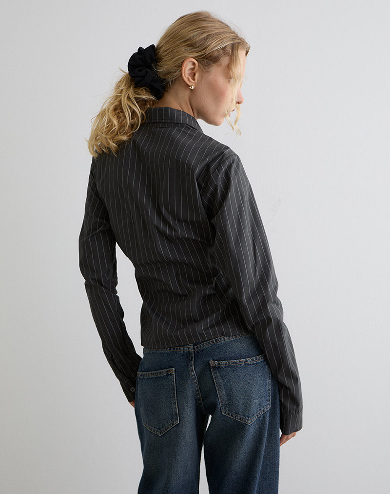 Afbeelding van Tarsi Fitted Shirt in Mono Pinstripe Grijs