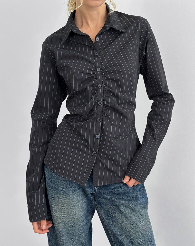 Afbeelding van Tarsi Fitted Shirt in Mono Pinstripe Grijs