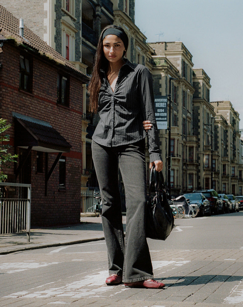 Afbeelding van Tarsi Fitted Shirt in Mono Pinstripe Grijs